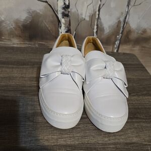 Buscemi White and Tan Slip-On Sneakers